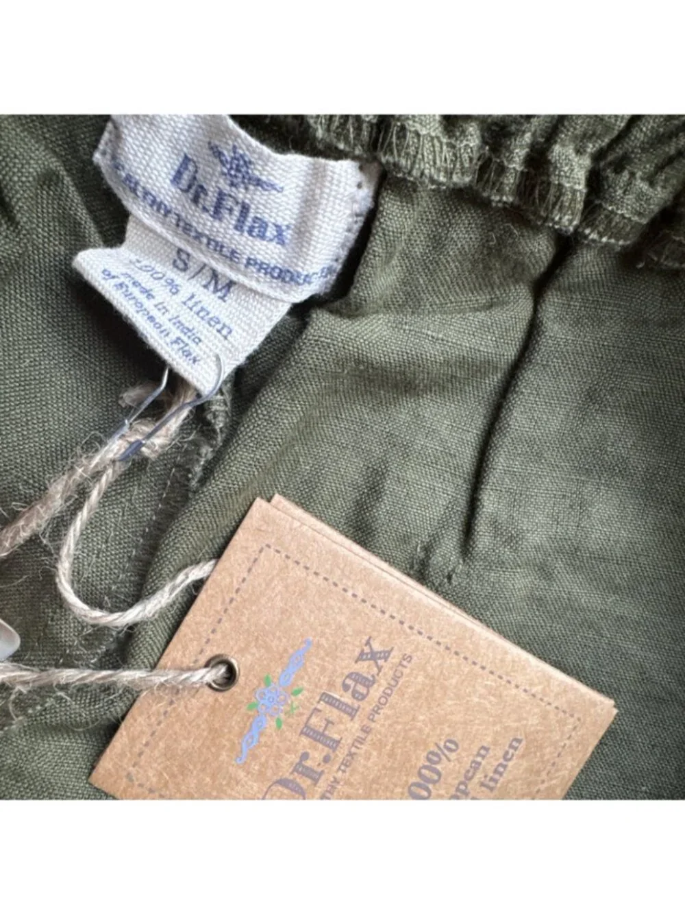 Dr Flax European 100% Linen Bermuda Shorts Mens or Womens S/M Green Pockets NEW